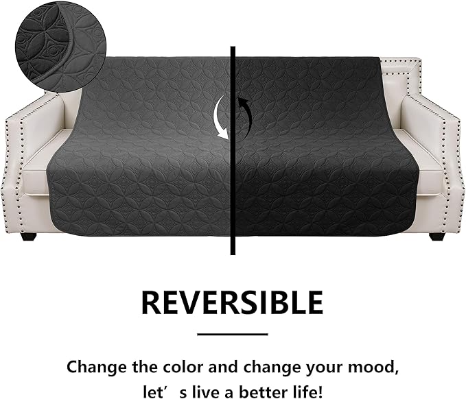 Waterproof Dog Blanket, 82x102 inches Pet Couch Covers for Sofa, Bed Furniture Protector from Dogs Washable and Reversible-Black+Darkgrey