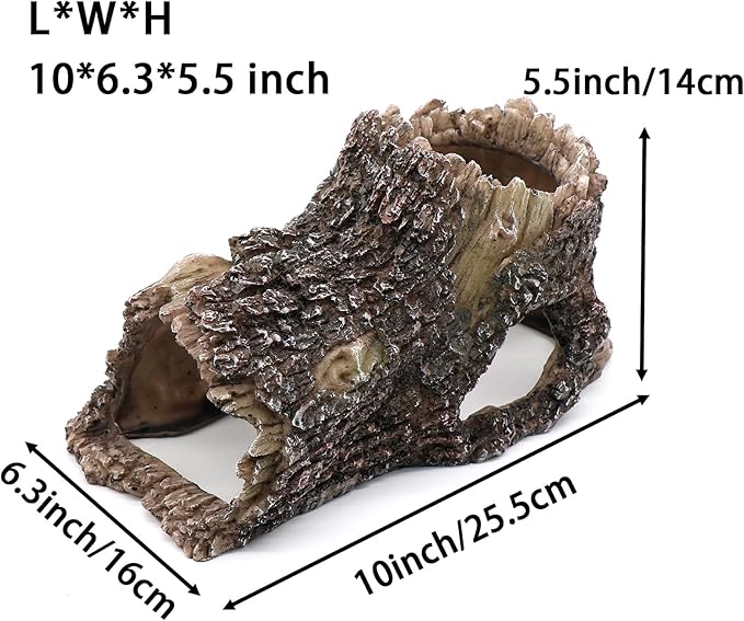 Tree Trunk Cave Aquarium Decoration Reptile Cave Climb Hideout Hideaway, Betta Log Resin Wood House Fish Tank Decorations for Betta Fish, Shrimp, Lizards, Leopard Gecko