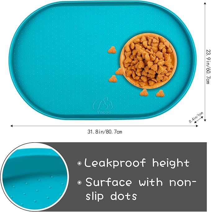 100% Waterproof 1.0" Raised Edge BPA Free Silicone Dog Food Mat, Pet Cat Feeding Mats Contain Spills Protects Floors, Placemats for Cats and Dogs Water Bowl Dishwasher XXL Large.