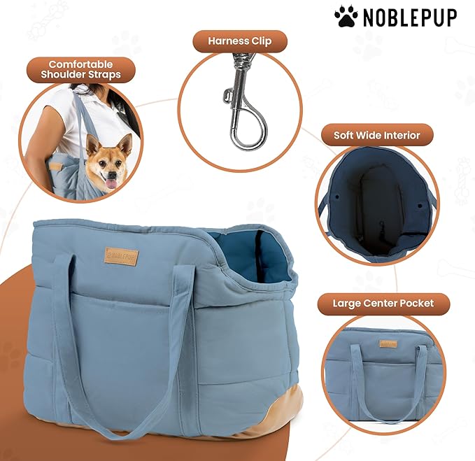 Plush Dog Purse Carrier for Small Dogs, Soft Dog Tote Bag with Safety Harness Clip, Cozy Pet Carrier for Dogs Under 15 lbs, Comfortable Dog Shoulder Carrier for Travel, Light Blue