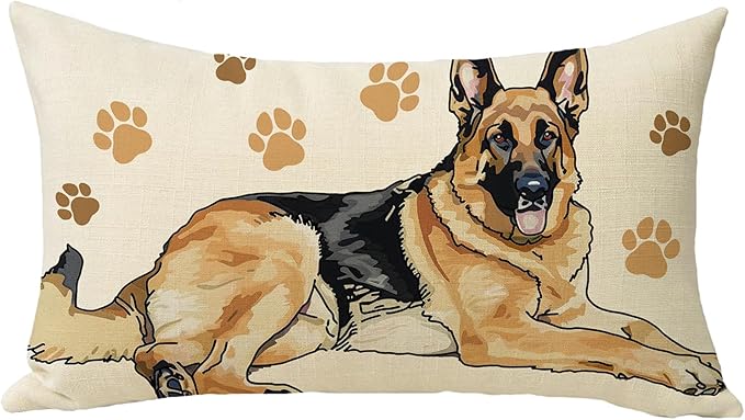 German Shepherd Dog Lumbar Decorative Throw Pillow Cover 12 x 20, Rectangular Paw Prints Outdoor Home Decor Pet Owner Lover Gift, Sofa Couch Cushion Case Housewarming Gifts