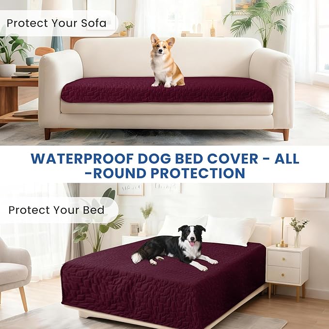 Waterproof Dog Bed Cover Pet Blanket, Soft Couch Cover for Dogs Washable, Non-Slip Dog Blanket Protect Furniture Couch Sofa Car for Puppy Large Dogs Cat Christmas (82x102 Inch, Burgundy)