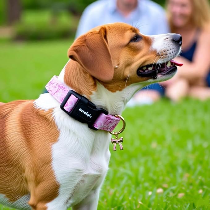 Extra Small Dog Collar, Girl Boy Dog Collars with Bow Pattern, Adjustable Cotton Pink Dog Collar for Puppy, Cute Holiday Collars for Dogs, Ideal for Gifts,Pet Accessory,Daily Walk-XS