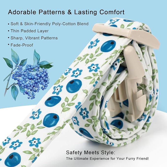 Spring/Summer Dog Collar for Small Dogs - Fresh Blueberry Girl Boy Dog Collars, Soft Lightweight Puppy Collar, Breathable Adjustable Male Female Fruit Floral Dogs Collars XS
