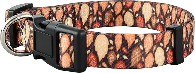 Native Pup Thanksgiving Dog Collar- Fall Collars for Dogs- Autumn Leaf, Turkey, Pumpkin Pie, Holiday Leaves- Girl Boy Puppy- Adjustable for Small, Medium, Large Breeds (Fall Leaves, Large)