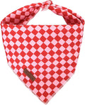 Red and Pink Plaid Dog Bandana–Red and Pink Checked Triangle Scarf for Small Medium Large Dogs, Soft Cotton Pet Bib for Dogs, Adjustable Dog Kerchief