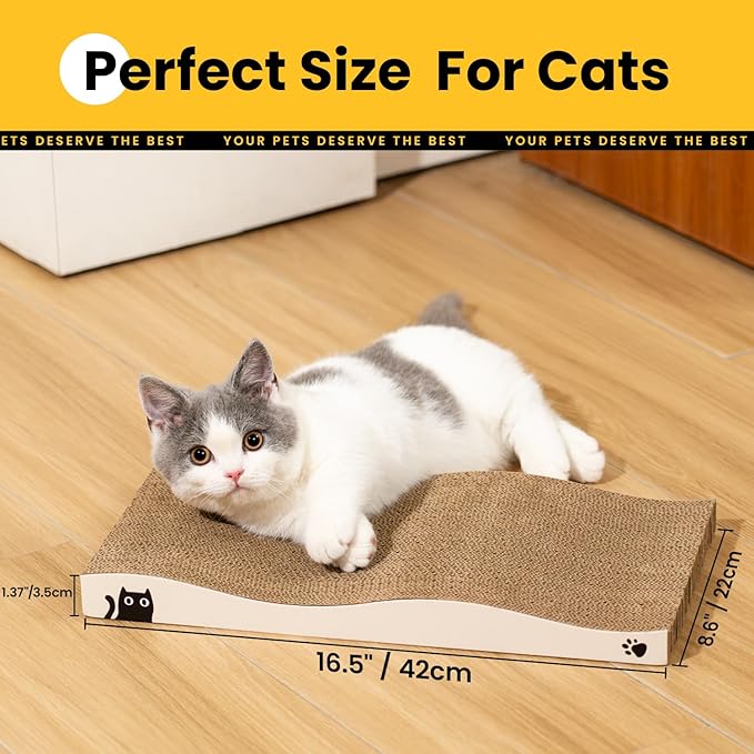 Cat Scratcher, Durable Scratch Pad, Corrugated Cardboard Scratching Board for Indoor Cats, Heavy Duty, Double-Sided Usability, Recyclable, with Catnip，2 Packs
