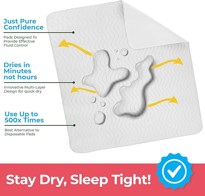Utopia Bedding Washable Underpads 34" x 52" (Pack of 4), Waterproof Reusable Heavy Absorbency Incontinence Bed Pads for Adults, Kids, Elderly and Pets, Bedwetting Pads for Sofa and Couch (White)
