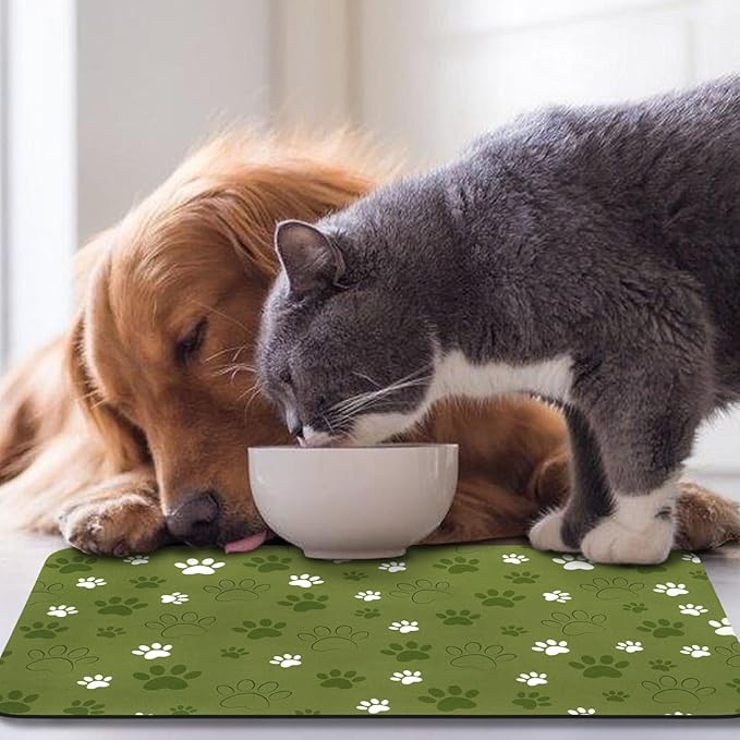Dog Food Mat, Absorbent Water Bowl Mats Cat Pet Feeding Placemats Dark Green 24 * 32 inch