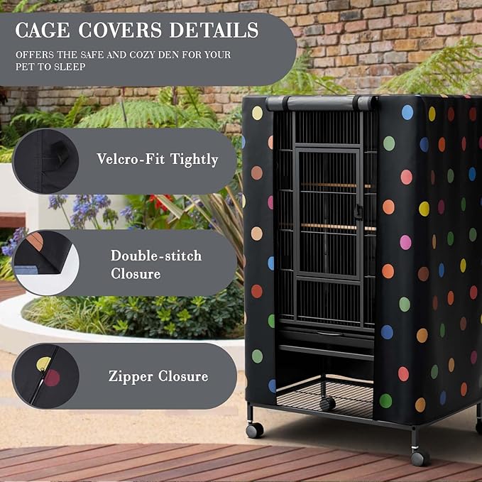 Tchvt Nighttime Bird Cage Covers with Zipper Panel Blackout Birdcage for Winter Universal Breathable Large Good Night Enclosure for Bird (Polka Dot, 38x24x48 inch)
