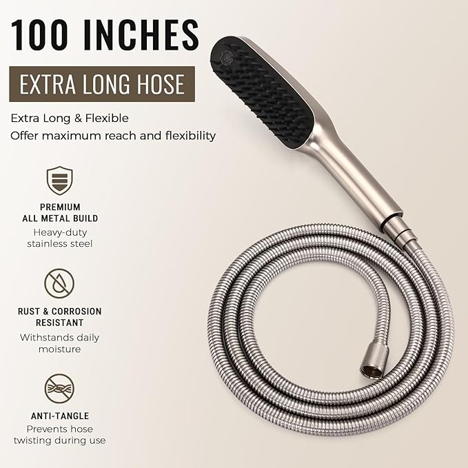 G-Promise 3 Mode Dog Shower Attachment with Pause Mode, Dog shower Sprayer with 100 Inches Stainless Steel Hose, Metal Diverter, Adhesive Holder, for Fast and Easy Dog Bathing and Cleaning