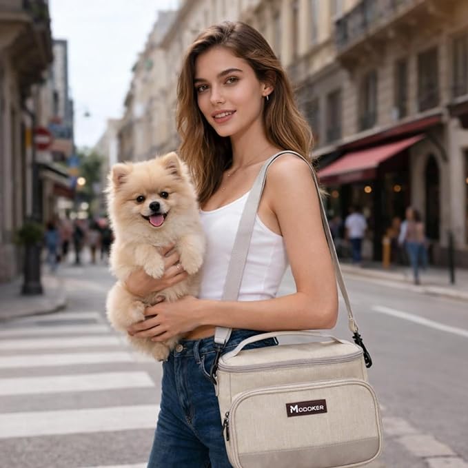Modoker All-in-One Dog Travel Bag Airline Approved Pet Cat Tote Organizer for Weekend Trips, 2 Bowls, 2 Food Containers & Feeding Mat