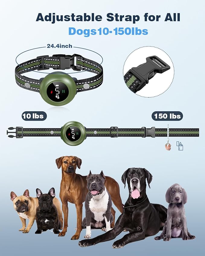2-in-1 Dog Shock Collar & Dog Bark Collar - Smart Anti Barking Dog Training Collar with 5 Adjustable Sensitivity & 3300FT Remote for All Breeds IP67 Waterproof Rechargeable E-Collar (Green)