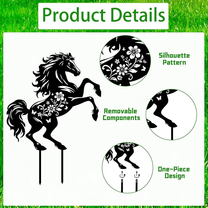 Horse Metal Garden Stakes Yard Decor, 2PCS Black Horse Silhouette Statues Garden Decorative Gifts for Yard Art, Patio, Outside, Lawn Ornaments Outdoor, Yard Art