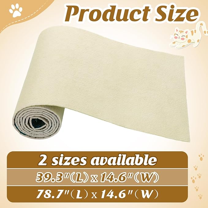 39.3''x14.6'' Trimmable Cat Scratch Furniture Protector - Climbing Self-Adhesive Cat Scratching Pad Mat, Couch Protector from Claws for Scratch Post Cat Tree Shelves Wall, Beige