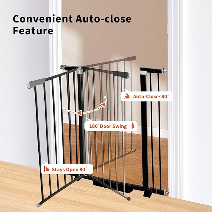 41" Tall Safety Pet Gate,Adjustable 29.92"-57.48" Wide,No Drilling Pressure Mount Kit,Auto Close Cat Gate Suitable for Stairs,Doorways,Black (Black, 29.92"-57.48" W)