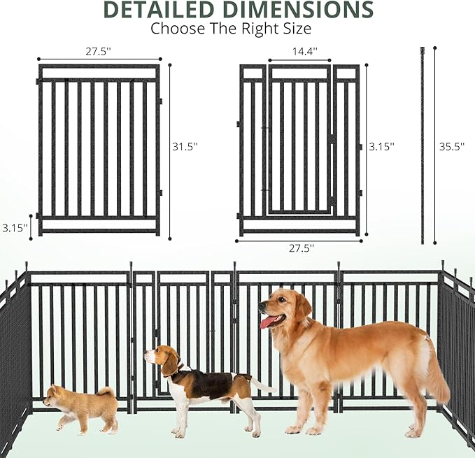 Dog Playpen Metal Dog Fence Outdoor for Yard 32" Height 8 Panels Portable Dog Pen Pet Kennel for RV Camping(Black-Silver)