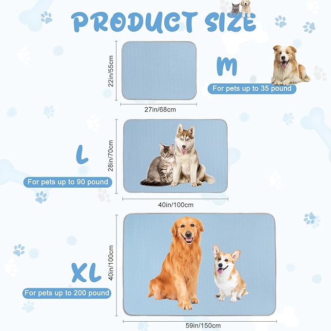 Summer Dog Cooling Mat Washable Ice Silk Self Cool Pad for Small Medium Large Dogs and Cats, Pet Sleeping Pad for Crate, Bed, Indoor & Outdoor Floor, Car Seats