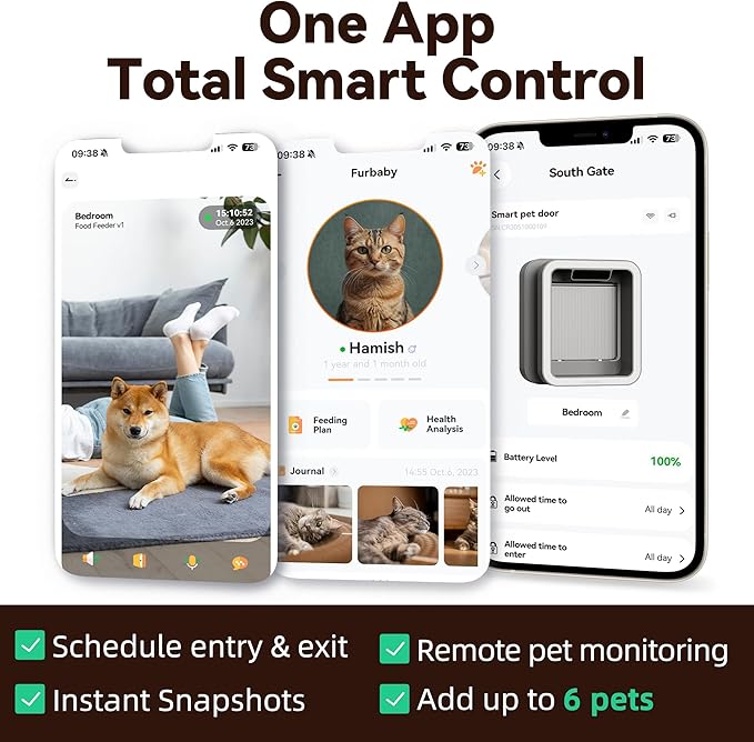 Smart Cat Door with Face Recognition – No Collar Needed, Keyless Entry for Cats（Outer Size 11.4"x10.4"）, App-Controlled Cat Door, Dual Power: Rechargeable Battery or Plug-in