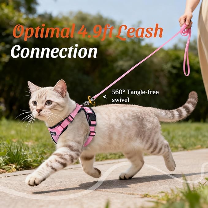 Dooradar Cat Harness and Leash Set, Escape Proof Safe Adjustable Kitten Vest Harnesses for Walking, Easy Control Soft Breathable Mesh Jacket with Reflective Strips for Cats, Pink, XS