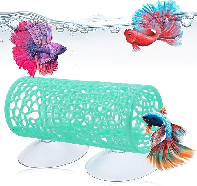 Green Betta Tunnel, Betta Cave with Suction Cups, Plastic Bettas Tank Accessories, Safe Aquarium Decor for Small Fish & Shrimp, Small Fish Toys Hideout Play Area