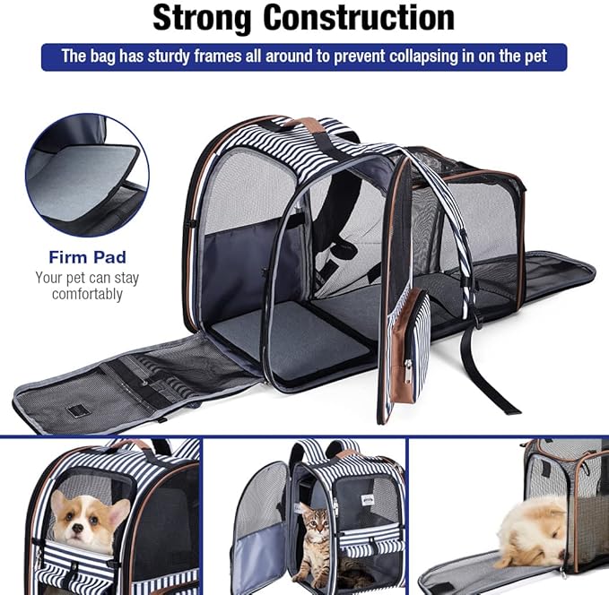 Lekebobor Large Cat Backpack Carrier Expandable Pet Carrier Backpack for Small Dogs Medium Cats Fit Up to 18 Lbs, Dog Carrier Backpack,Puppy Backpack Carrier, Striped