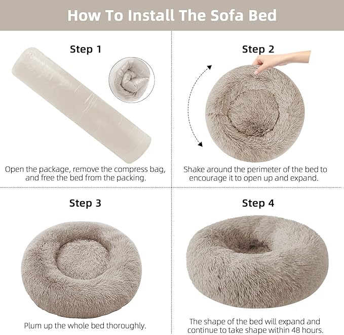 Nisrada Dog Bed for Small Medium Large Dogs, 24 inch Calming Dogs Bed, Washable-Round Cozy Soft Pet Bed for Puppy and Kitten with Slip-Resistant Bottom