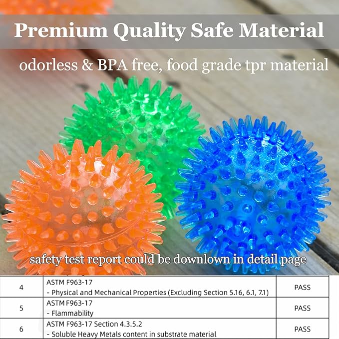 6pack Squeaky Dog Toys Spiky Dog Balls Cleans Teeth and Promotes Dental and Gum Health for Your Pet Squeaker Ball Toys for Aggressive Chewers (S 6PACK)