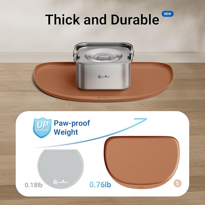 DownyPaws Cat Food Mats for Floors Waterproof, BPA Free Silicone Pet Feeding Mat, Non-Slip Pet Food Mat with High Raised Edge, Cat Placemat for Messy Drinkers, 18"×12.5", Coral