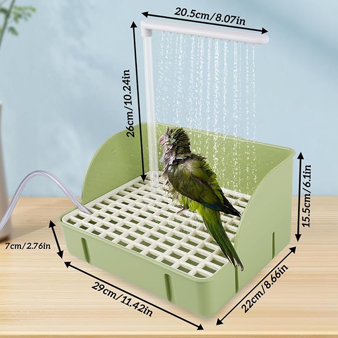 Automatic Bird Bath with Pump, Parrot Bathtub with Anti-Bite Cord Protector, USB Electric Large Bird Bathtub Circulating Water Bird Shower for Parakeet Cockatiel African Grey Lovebird(Green)
