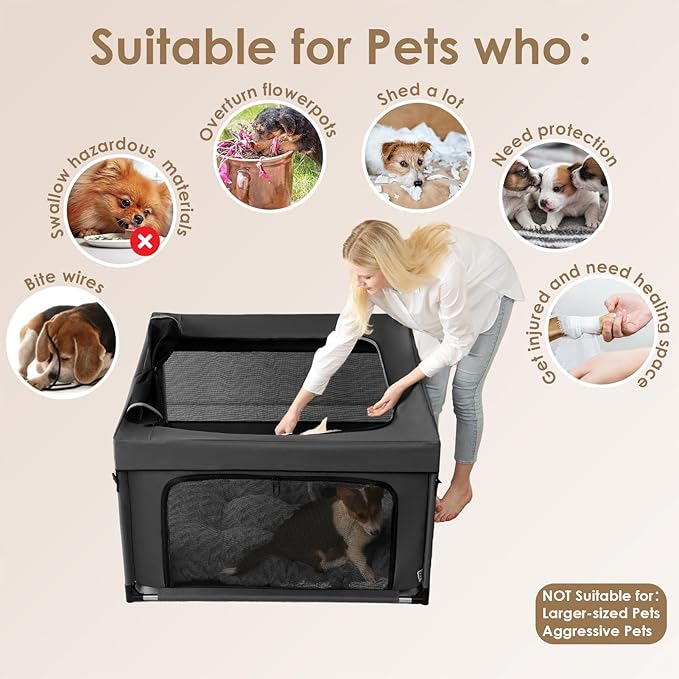 EHEYCIGA 42x42x26 Inches Puppy Playpen with Top Cover for Dogs & Cats Indoor or Outdoor - Dog Playpen with Door, Dog Fence for Small Animal with Heavy-Duty Oxford & Steel Frame, Dark Grey