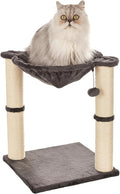 Amazon Basics Sturdy Cat Condo Tower with Hammock Bed and Scratching Posts, Interactive Hanging Ball Toy for Indoor Cats, 15.8" x 15.8" x 19.7", Gray