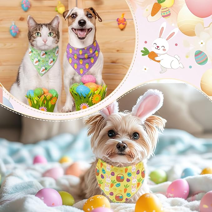 Abbylike 50 Pcs Easter Dog Bandanas Bulk Bunny Egg Carrot Bandanas for Dogs Triangle Kerchief Bibs Scarf Set for Pet Easter Costume Photo Props Accessories Pet Shops, 25 Styles (19.7 x 13.8 x 13.8)