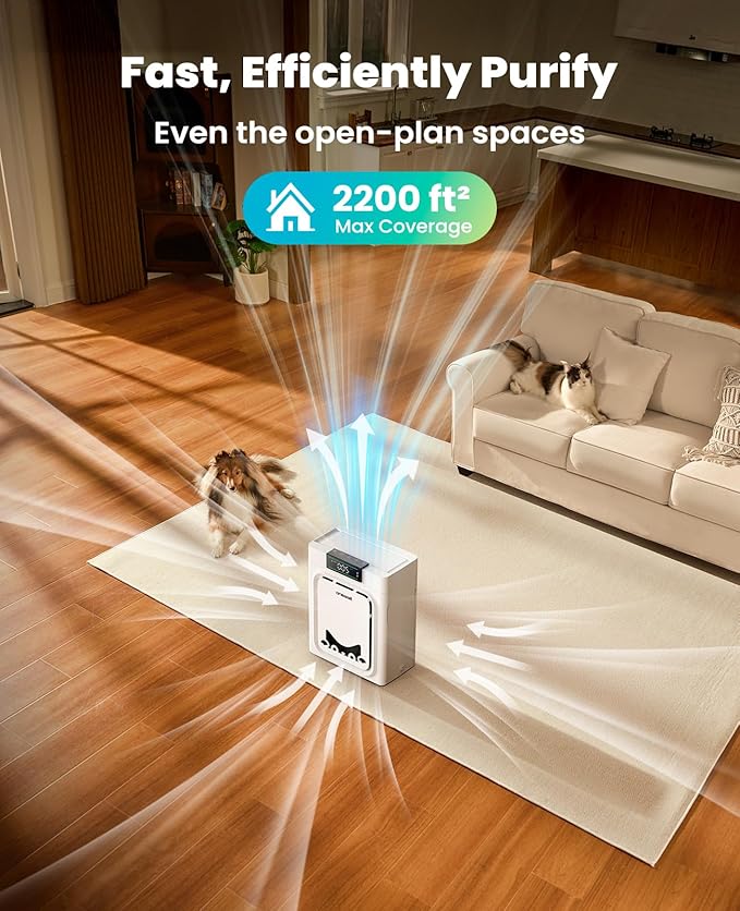 oneisall Air Purifiers for Home Pets with Double-Sided HEPA Washable Filters,Large Room Up To 2200Ft²,Air Purifier for Pet Hairs,Dander Odor Allergies Pollutant Smoke Dust,PP02