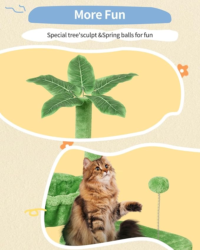 KIYUMI Cat Tree Cat Tower Condo with Sisal Scratching Post for Indoor Cats Tree Furniture with Hammock Perch and Kitten Ball Toys, Multi-Level Pet Activity Center (Green)