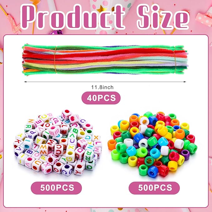 1040 Pcs Adopt a Puppy Pet Party Favors Puppy Adoption Party Supplies Make Your Own Dog Collar Necklace Kit with Beads for Pet Birthday DIY Craft(Without Dog) (Candy Color)