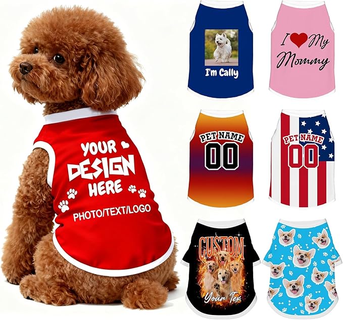Custom Dog Shirt with Name Photo Text Logo Personalized Dog Pullover Shirts Customized T Shirt Clothes Gifts for Small Medium Large Dogs Cats Pet