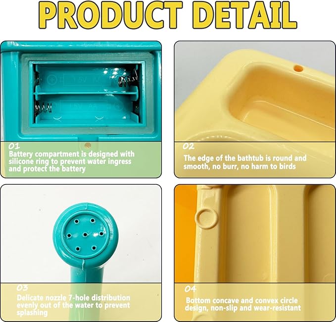 kathson Parrot Bathtub,Automatic Bird Shower Box,Multifunctional Parakeet Bathtub with Faucet,Bird Bathing Tub Pool Toy for Small Medium Birds Cockatiel Lovebird Budgie,Yellow