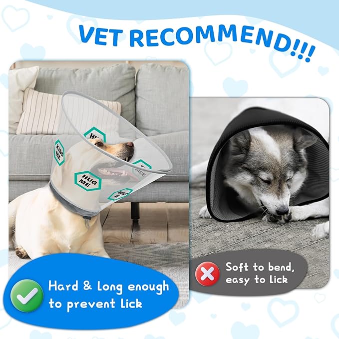 Supet Dog Cone Collar After Surgery to Stop Licking: Adjustable Recovery Elizabeth Collar Alternative for Large Medium Small Dogs, Plastic Pet Head Neck Cone (XL)