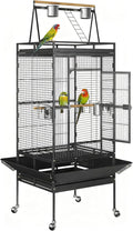 ZENY 68-Inch Birdcage, Playtop Parrot Cage, Wrought Iron Bird Cage with Rolling Stand, Heavy-Duty Pet Bird House for Parrot Cockatiel Cockatoo Parakeet Macaw Finches, Black