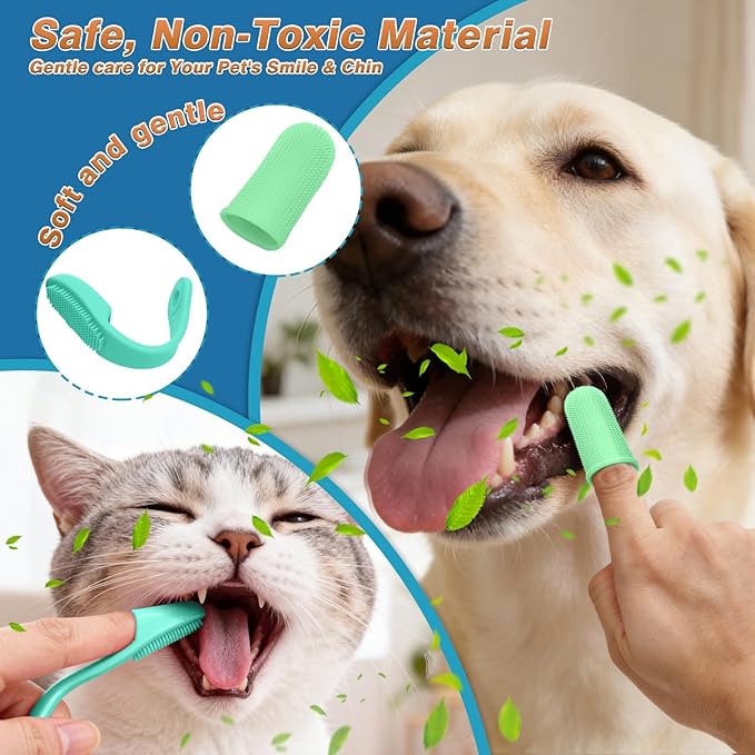 7PCS Dog Washing Gloves | Dog Bath Brush | Storage Bag | Dog Finger Toothbrush for Short & Long Haired Dogs & Cats | Efficient Deshedding Bathing & Massaging, Suitable for Pets (Sage Green)