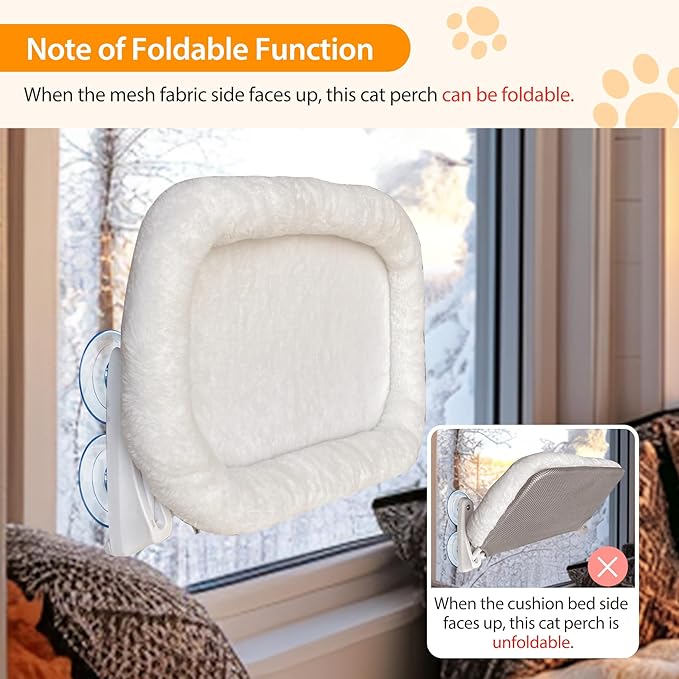 L&W BROS. Cat Window Perch Cushion Bed Cat Hammock with 4 Updated Suction Cups Easy to Assemble Window Bed for Heavy Large Cats (L 1Pc)