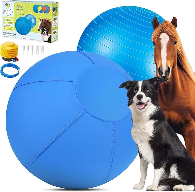 Herding Ball for Dogs and Horses - 18" Dog Herding Ball for Australian Shepherd Collie, Jolly Ball for Dogs Agility Equipment, Herding Ball Durable Bite-Resistant with Reinforced Stitching - Blue
