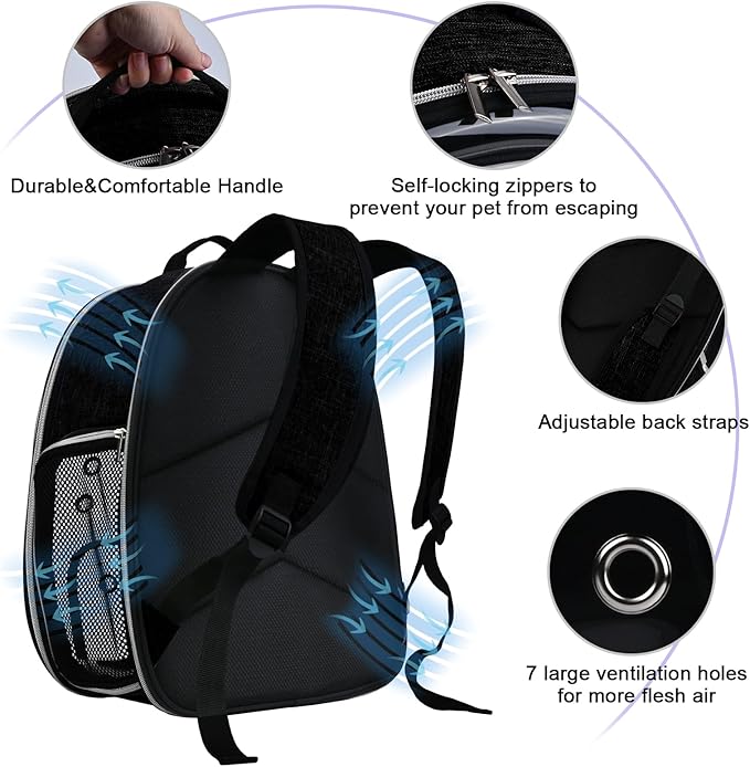 BAGLHER Cat Carrier Backpack Bubble - Fit Up to 18 Lbs - Airline-Approved Dog Backpack Carrier for Small Pets Puppies Dogs Bunny, Space Capsule Dog Carrier Backpack for Travel Outdoor Hiking, Black