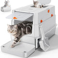 FURTIME Stainless Steel Litter Box with Lid, XL Extra Large Enclosed Cat Litter Box for Big Cats, Metal Cat Box with High Sided Enclosure & Scoop, Front & Top Entry, Odor Free, Anti-Leakage, Silver