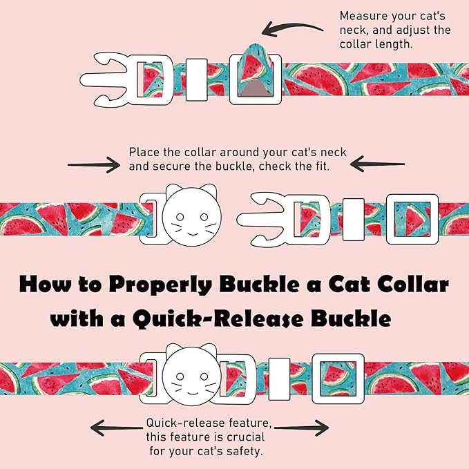 2 Pack Cotton Breakaway Cat Collars Set with Bell and Flower Pendant, Cute Floral Fruit Patterned, Adjustable 7.5-11Inch, Include A Mouse Toy Gift (Watermelon Blueberry)