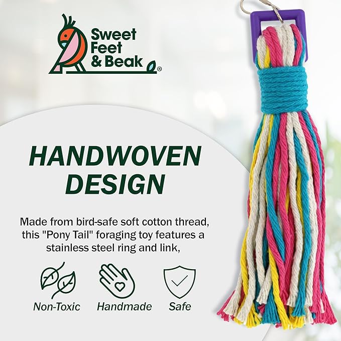 Sweet Feet and Beak Platinum Tweeter Weave Bird Toys - Perfect Cage Toy for Playing & Preening - Colorful, Safe, Cotton Rope - Birds Cage Playground Accessories & Supplies - Parrot Toys (Large)