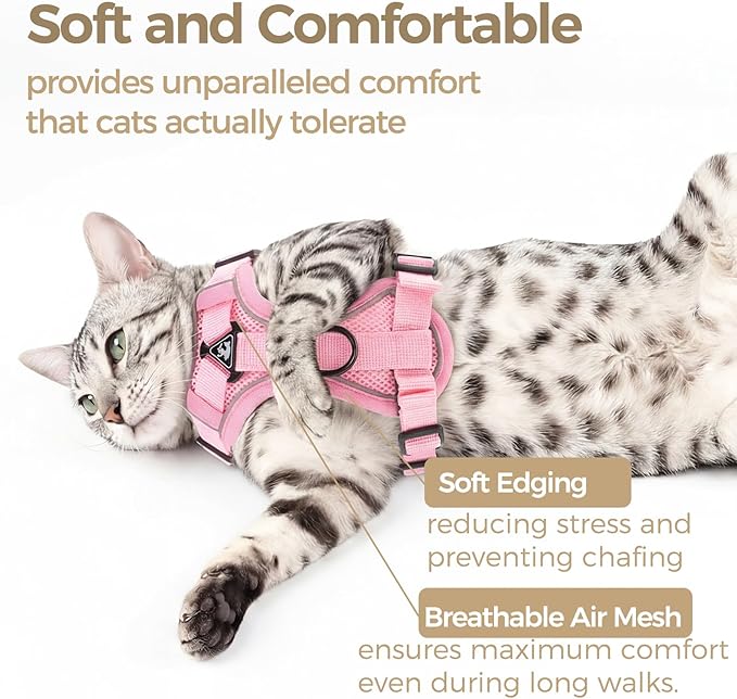 Cat Harness and Leash Set Escape Proof Tactical Extra Large Kitten Harness Emotional Support Cat Vest, Pink, XL