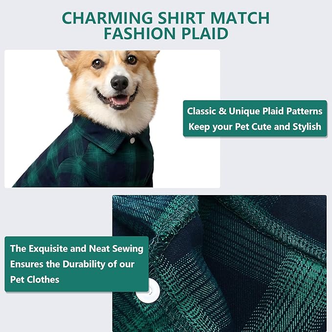 Koneseve Dog Shirt Pet Plaid Clothes T-Shirt Sweater Matching Breathable for Large Dog Adorable Casual Cozy Halloween Thanksgiving Christmas Costumes (Green; 5XL)