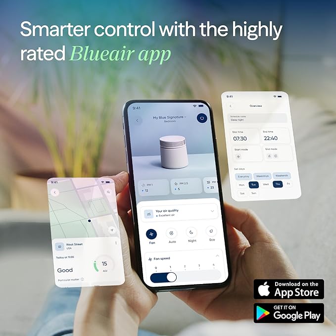 BLUEAIR Air Purifier for Large Rooms & Home - Odor Eliminating Cleans up to 3385 ft², HEPASilent, Smart WiFi, Auto Mode, Doubles as Table, Removes Dust, Smoke, Pet Hair, AHAM Verified, Blue Signature